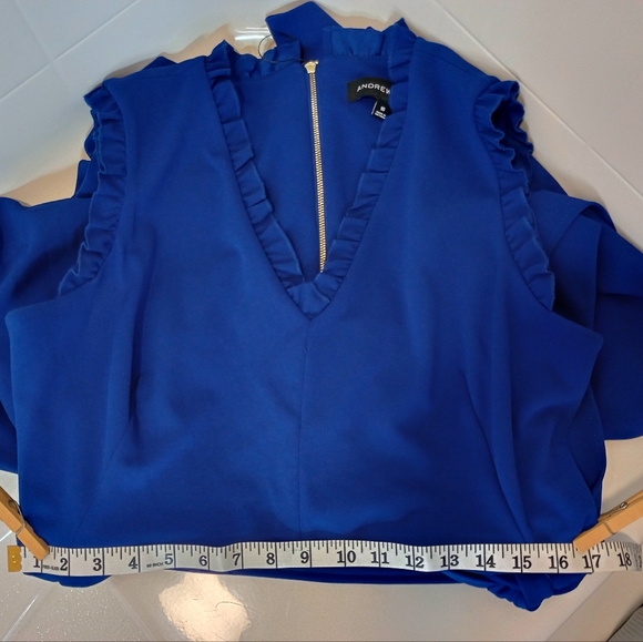 Women's Andrew Marc Ruffle Jumpsuit Blue Size 16 - Picture 10 of 11